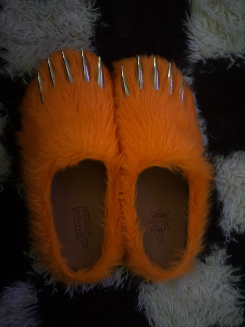 Bravest Studios Orange Fuzzy Monster Claw Slippers